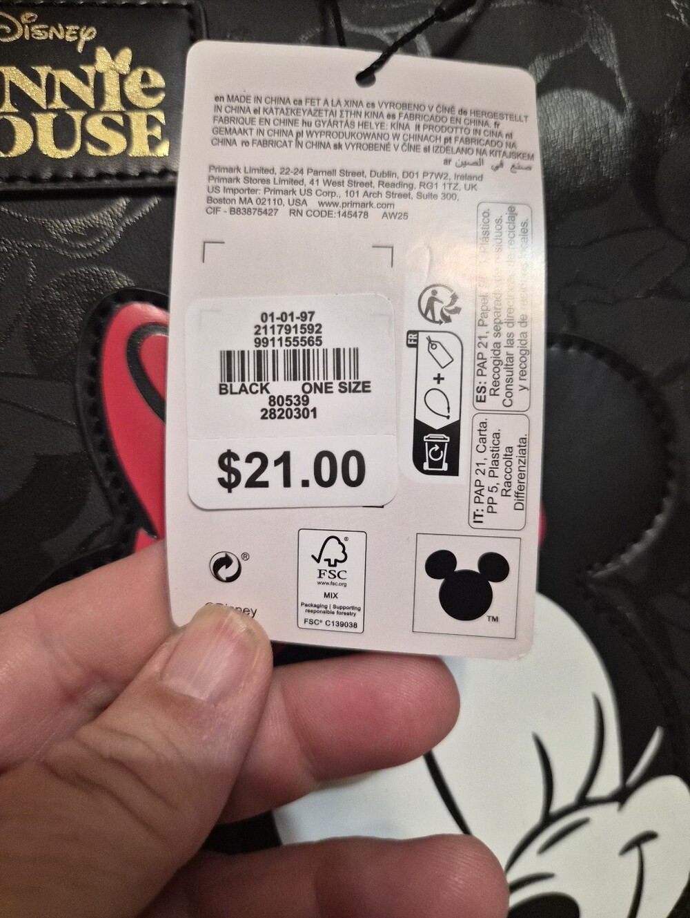 Disney Minnie Mouse Black & Red Small Tote Bag Or Purse. - Picture 5 of 5